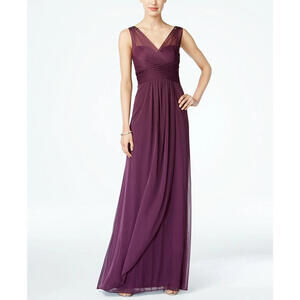 Adrianna Papell Ruched Embellished Gown Purple Sz 6 Formal Gala Red Carpet Oscar